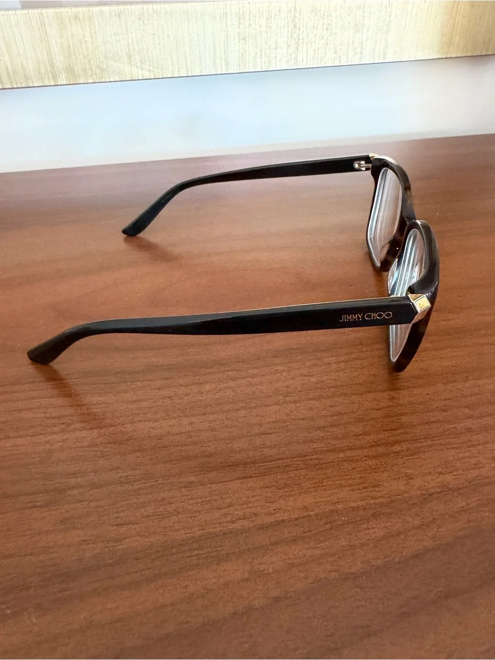 Jimmy Choo Black and Gold Square Sunglasses with Light Blue Lenses